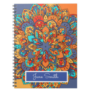 Caderno Espiral Nome marroquino colorido do padrão Mandala