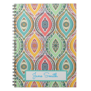 Caderno Espiral Nome marroquino colorido do padrão Mandala