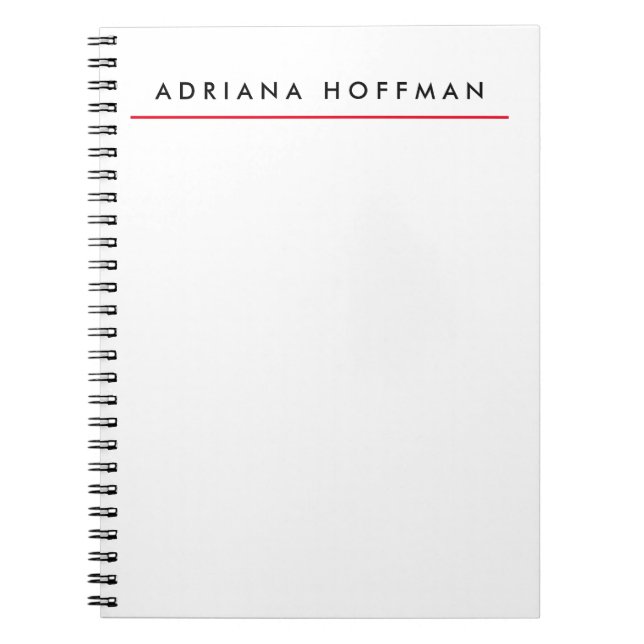 Caderno Espiral Nome minimalista branco preto simples (Frente)