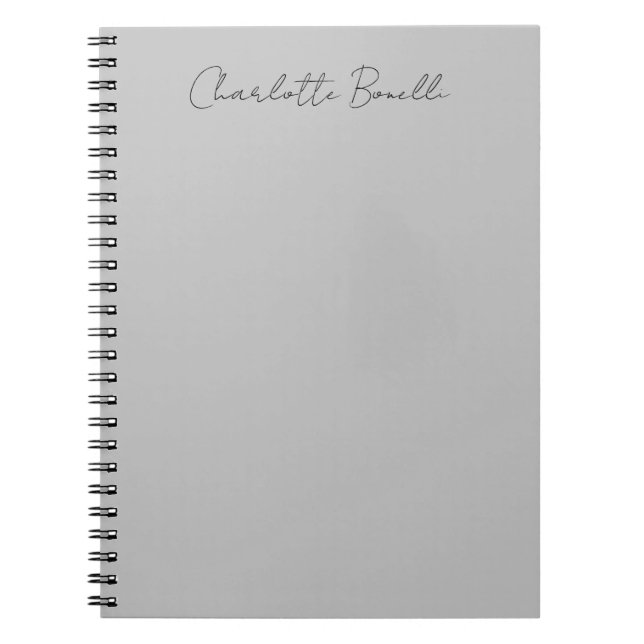 Caderno Espiral Nome Minimalista Manuscrito Cinza (Frente)