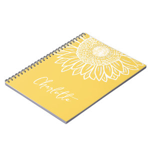 Caderno Espiral Nome Moderno Personalizável de Sunflower Bloom