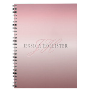 Caderno Espiral Nome & Monograma Bege Dourado Rosa FAUX Macio