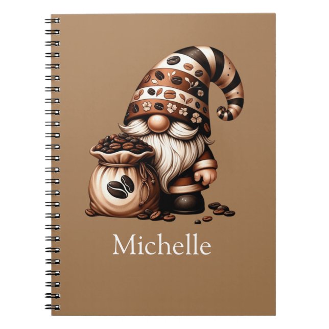 Caderno Espiral Nome Monograma Iniciais Café Gnome Brown Branco (Frente)