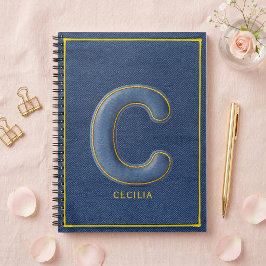 Caderno Espiral Nome Monograma Letra C Puffy Denim Azul Y2K