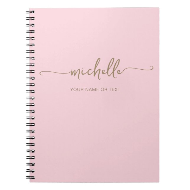 Caderno Espiral Nome Monograma Moderno em Rosa Blush com Dourado (Frente)