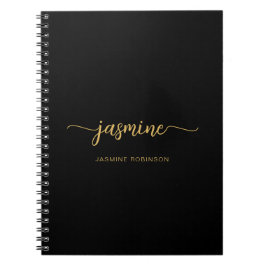 Caderno Espiral Nome Monograma Moderno em Script Feminino Dourado 