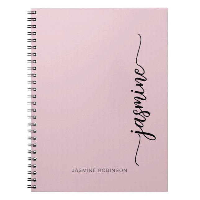 Caderno Espiral Nome Monograma Moderno em Script Rosa Menina  (Frente)