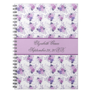 Caderno Espiral Nome Monograma Rosa Floral Roxo Bebê Novo