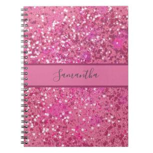 Caderno Espiral Nome Monograma Rosa Quente Brilho Brilhar Glam Fem