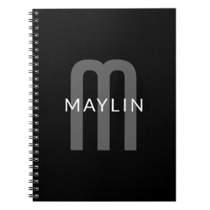 Caderno Espiral Nome Monogramado com Visual Moderno Preto Cinza