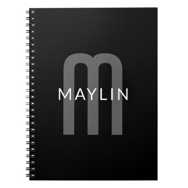 Caderno Espiral Nome Monogramado com Visual Moderno | Preto Cinza  (Frente)