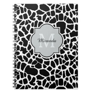 Caderno Espiral Nome Monogrammed do impressão branco preto na mod