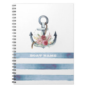Caderno Espiral Nome Náutico Da Embarcação, Flores De Âncora