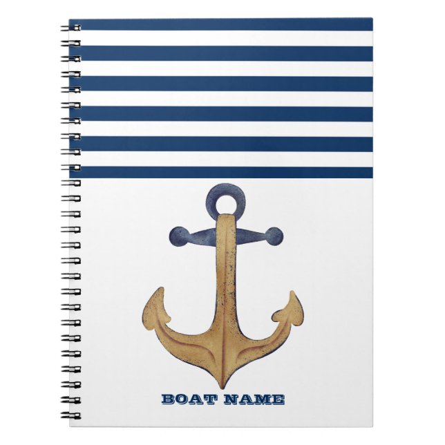 Caderno Espiral Nome Náutico Da Embarcação,Marinho De Âncora Vinta (Frente)