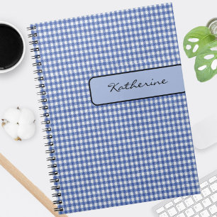 Caderno Espiral Nome no Faux Tab Blue Check Gingham 6,5x 8,75