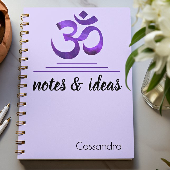 Caderno Espiral Nome, Notas e Ideias Símbolo Om Roxo Notebook (Criador carregado)