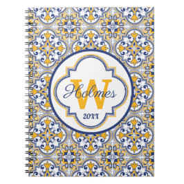 Caderno Espiral 💙 Nome 💛 + Notebook Azulejos inicial