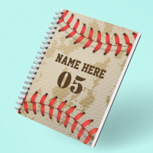 Caderno Espiral Nome Número de Beisebol Vintage Personalizado Retr