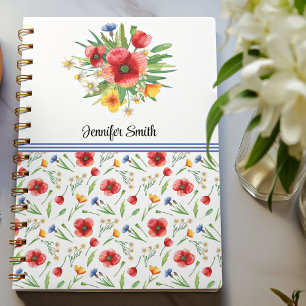Caderno Espiral Nome, papagaios vermelhos, Espiral de flores silve