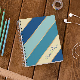 Caderno Espiral Nome Personalizado Amarelo Azul Teal Seafoam Greve
