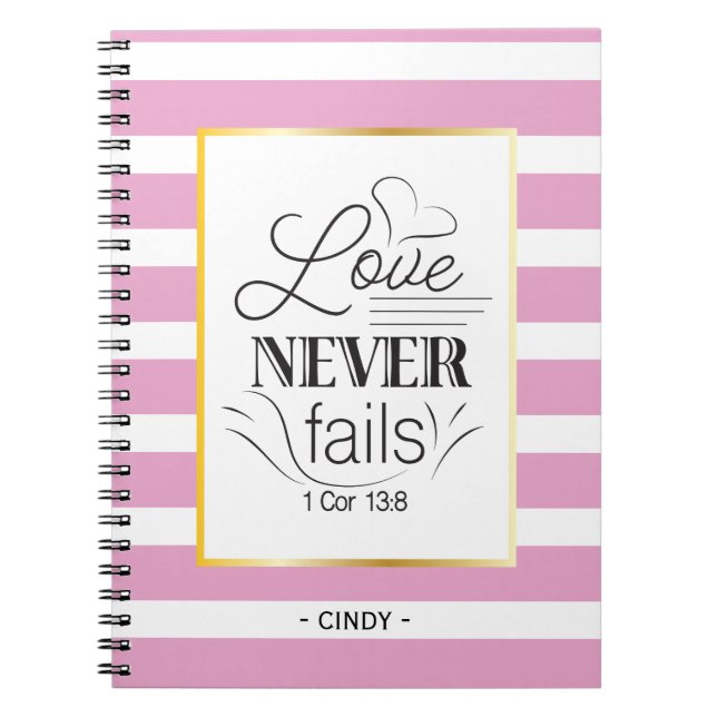 Caderno Espiral Nome personalizado, Amor nunca falha (Frente)