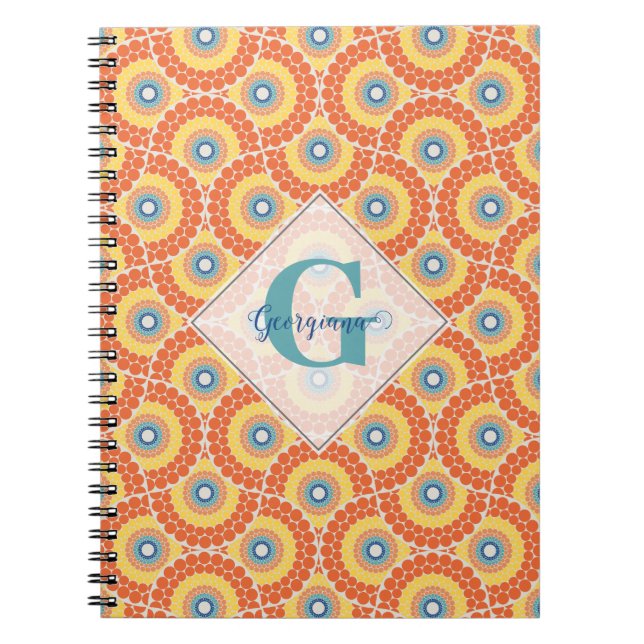 Caderno Espiral Nome Personalizado Art Deco Aegean Summer Radiant  (Frente)