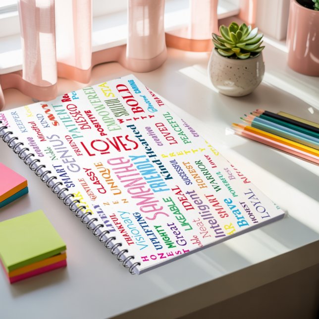 Caderno Espiral Nome Personalizado Arte Moderna do Word Adiciona S (Criador carregado)