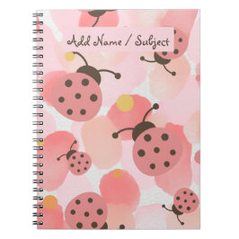 Caderno Espiral Nome Personalizado/Assunto Ladybug Pastel Watercol