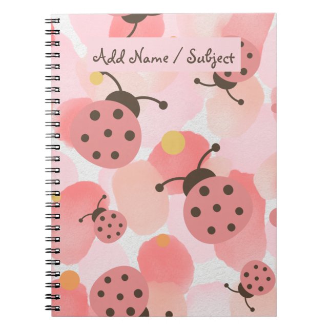 Caderno Espiral Nome Personalizado/Assunto Ladybug Pastel Watercol (Frente)