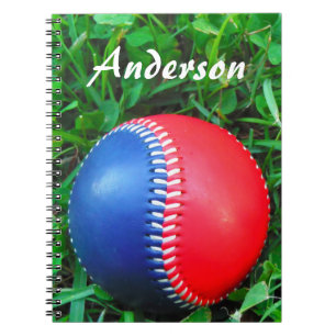 Caderno Espiral Nome Personalizado Beisebol Vermelho Branco e Azul