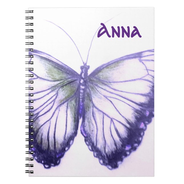 Caderno Espiral Nome personalizado Bela borboleta Notebook (Frente)