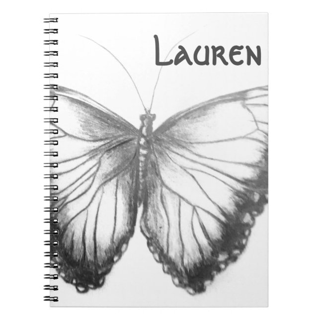 Caderno Espiral Nome personalizado Bela borboleta Notebook (Frente)