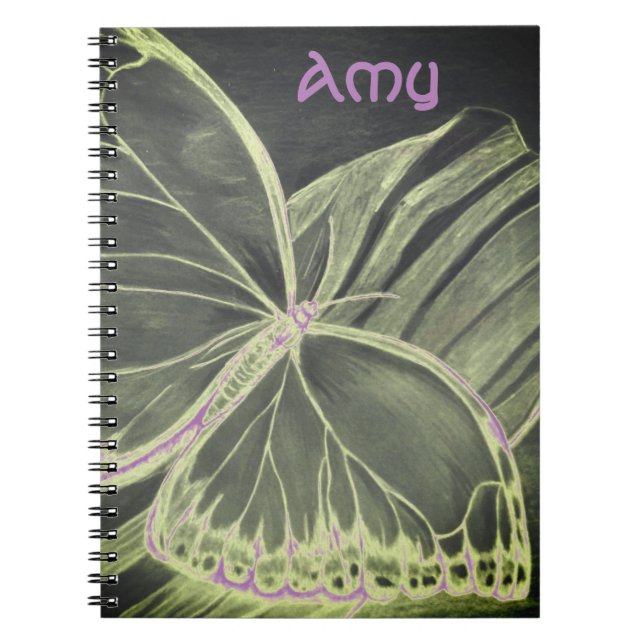 Caderno Espiral Nome personalizado Bela borboleta Notebook (Frente)