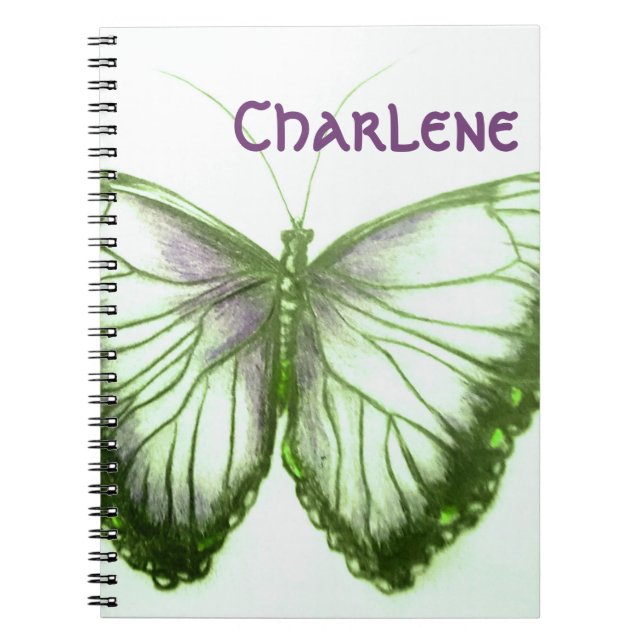Caderno Espiral Nome personalizado Bela borboleta Notebook (Frente)