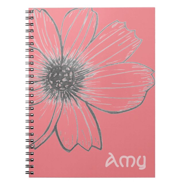 Caderno Espiral Nome personalizado Bela design do Flor Notebook (Frente)