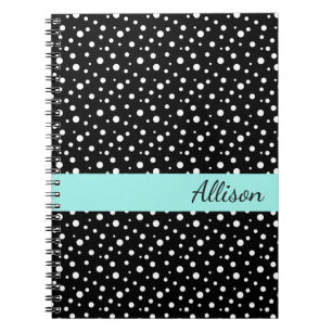 Caderno Espiral Nome Personalizado Bloco de Notas - Bolinhas Preta