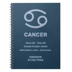 Caderno Espiral Nome Personalizado / Cancer de Sinal de Zodíaco de