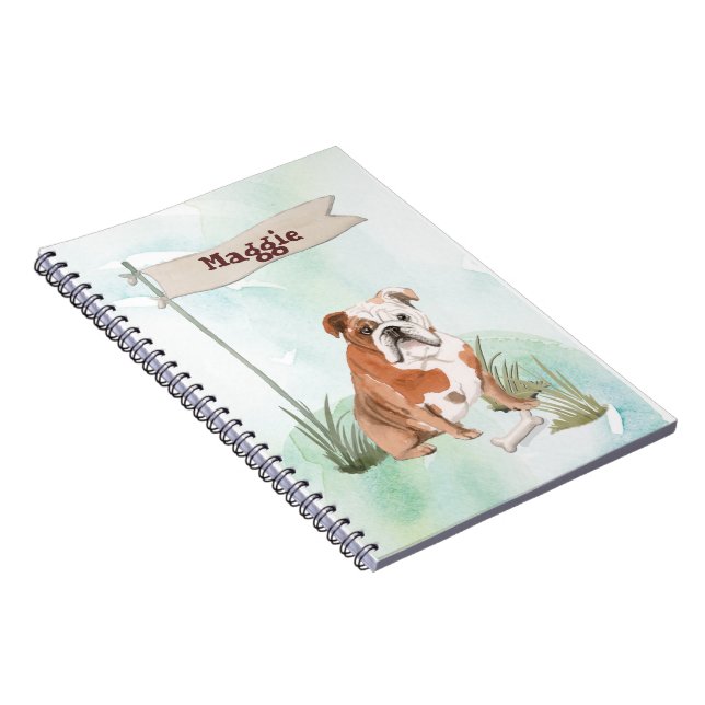 Caderno Espiral Nome Personalizado Cão-de-Pera Inglês Buldogue (Lado Direito)