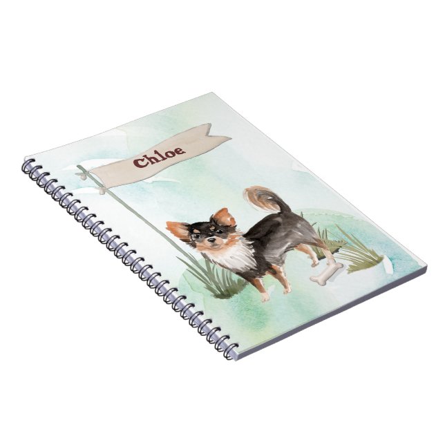 Caderno Espiral Nome Personalizado Cão-Pet Chihuahua de Longa Cabe (Lado Direito)