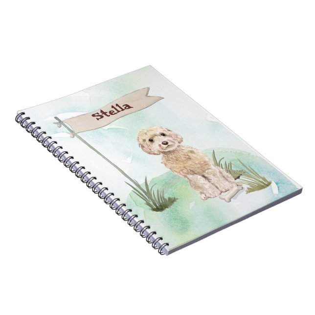 Caderno Espiral Nome Personalizado Champanhe Cockapoo Pet Cão (Lado Direito)