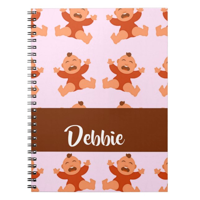 Caderno Espiral Nome personalizado chorando bebês a rosa (Frente)