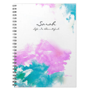 Caderno Espiral Nome Personalizado, citação, design de tinta de