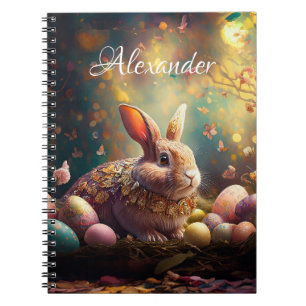 Caderno Espiral Nome Personalizado Coelho da Páscoa Feliz com ovos