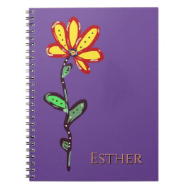 Caderno Espiral Nome Personalizado com Flor em Roxo 