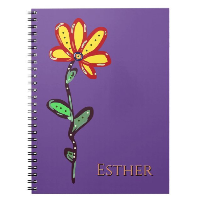 Caderno Espiral Nome Personalizado com Flor em Roxo  (Frente)