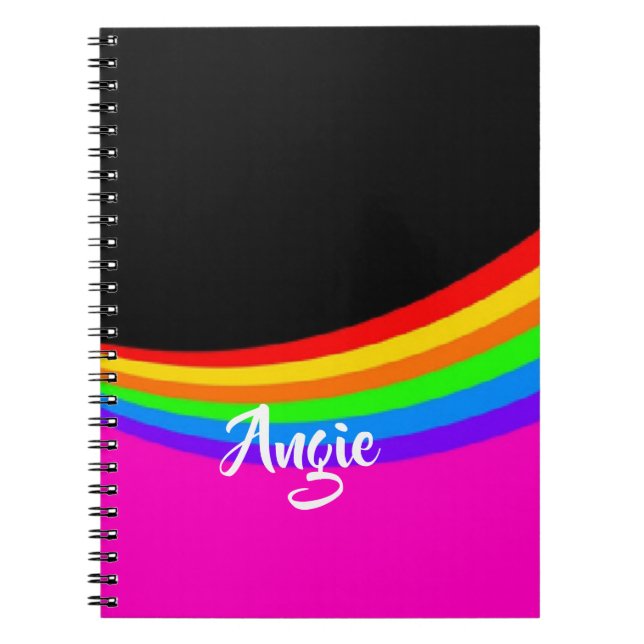 Caderno Espiral Nome personalizado com formato arco-íris (Frente)