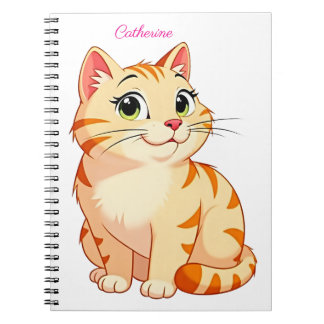 Caderno Espiral Nome personalizado com um gato legal