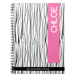 Caderno Espiral Nome personalizado, cor-de-rosa e preto