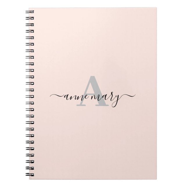 Caderno Espiral Nome Personalizado Cor-de-Rosa Esbranquiçada Monog (Frente)