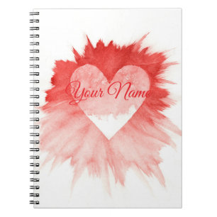 Caderno Espiral Nome Personalizado Coração Artístico Aquarela Verm